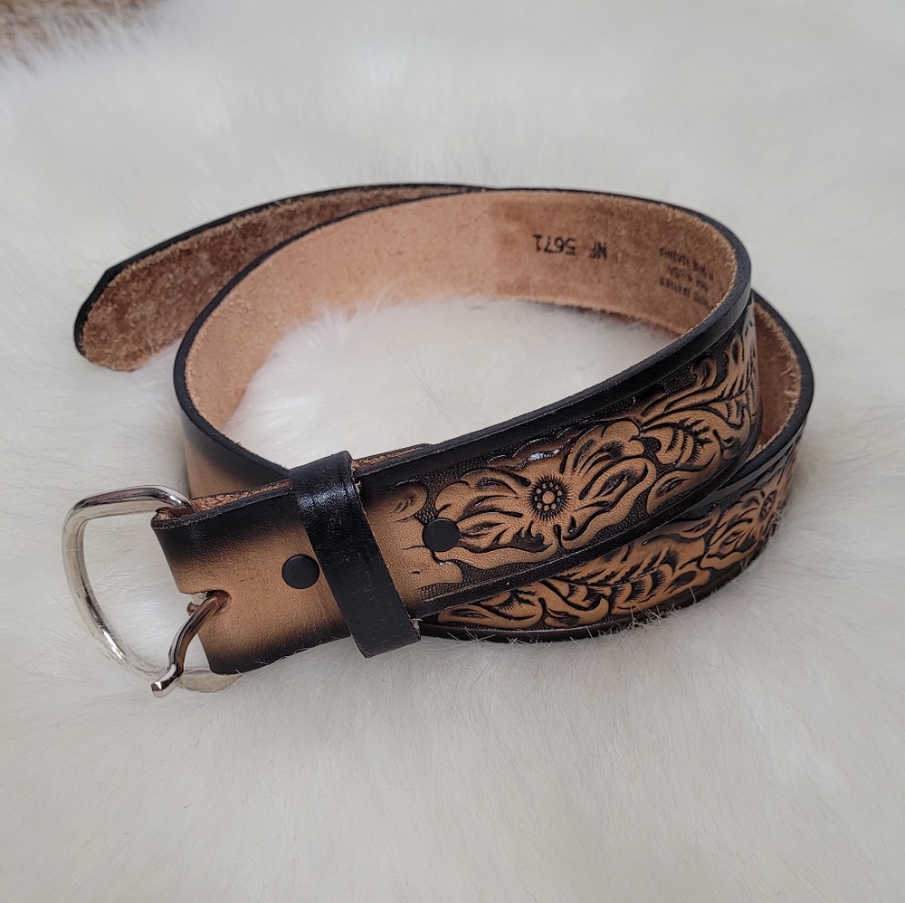 Dixie Leather Tooled Western Belt Sz. 34